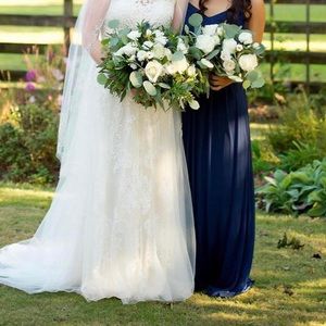 David’s Bridal Navy SPAGHETTI STRAP MESH BLOUSON BRIDESMAID DRESS